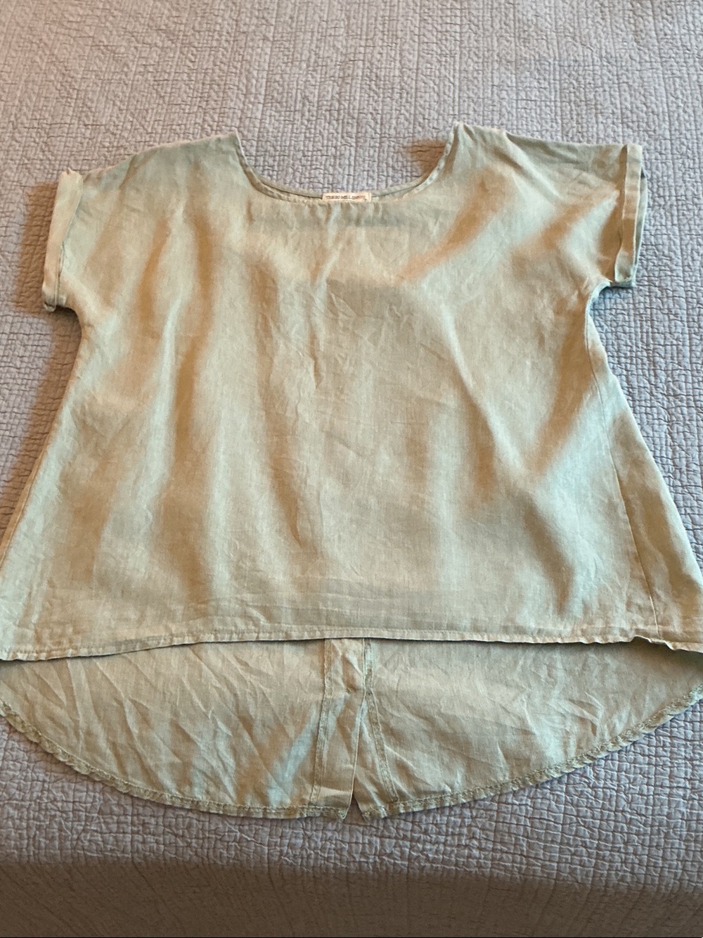 Relaxed Light Sage Linen Short Sleeve Top